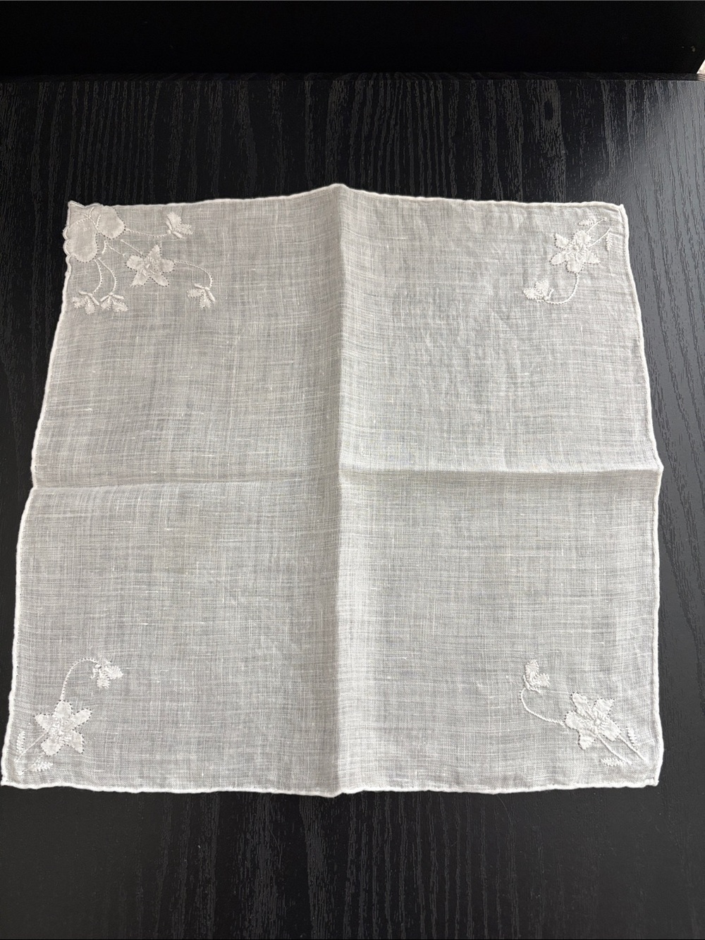 White Embroidered Floral Handkerchief